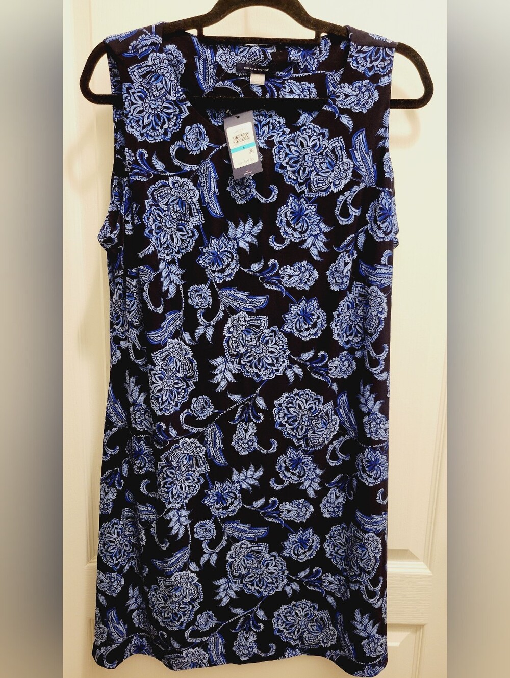 Tommy Hilfiger Blue Floral Sleeveless Jersey Shift Dress Size 16 NWT